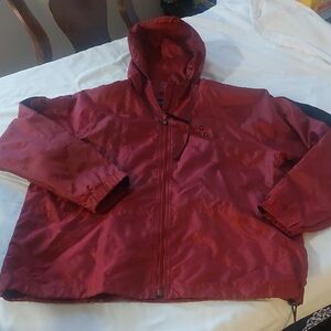 Catalina Burgundy Wind Breaker Jacket ,pockets And A Hat Size Medium 8 To 10 .